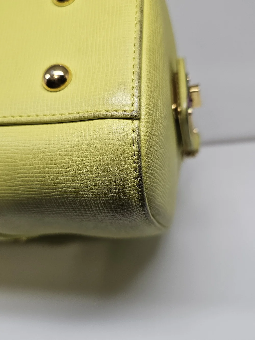 MCM Lemon Yellow Leather Barrel Satchel with Gold Hardware
